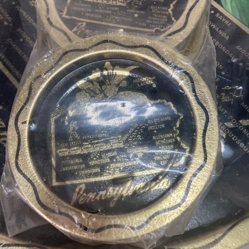 Vintage MCM Pennsylvania Map Serving Tin Tray W/ 6 Coasters BarWare Deadstock - Thumbnail 7