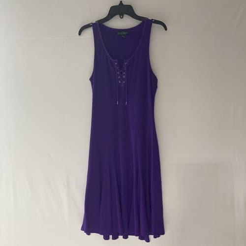 Lauren Jeans Co Ralph Lauren Womens Purple Waffle-knit Fit N Flare Dress Small - Thumbnail 11