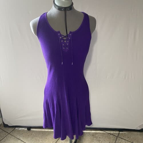 Lauren Jeans Co Ralph Lauren Womens Purple Waffle-knit Fit N Flare Dress Small