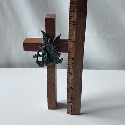 Vintage Wood Guardian Angel Cross Crucifix Wall Hanging Catholic Christianity - Thumbnail 5