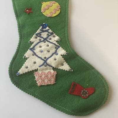 Vintage Christmas Felt Stocking MCM Mid Century Home Made Retro Xmas READ DESC - Thumbnail 6