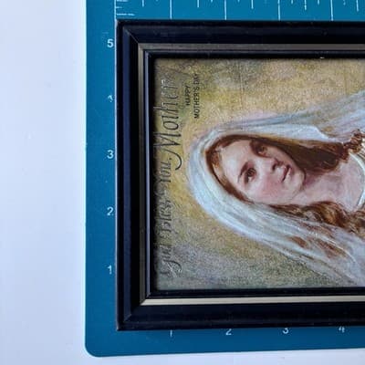Vintage MCM Framed Catholic Mothers Day Art Print Rosary Holy Mother 1970 5X7 - Thumbnail 2