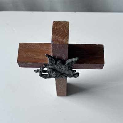 Vintage Wood Guardian Angel Cross Crucifix Wall Hanging Catholic Christianity - Thumbnail 7