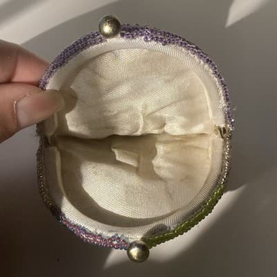 Vintage Beaded Coin Purse Purple Grape Cluster Brunch Kiss Clasp Fruits Kitsch - Thumbnail 12