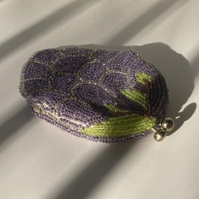 Vintage Beaded Coin Purse Purple Grape Cluster Brunch Kiss Clasp Fruits Kitsch - Thumbnail 13