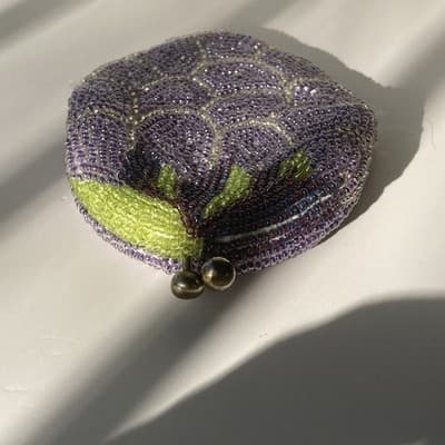 Vintage Beaded Coin Purse Purple Grape Cluster Brunch Kiss Clasp Fruits Kitsch - Thumbnail 14