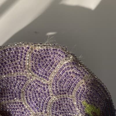 Vintage Beaded Coin Purse Purple Grape Cluster Brunch Kiss Clasp Fruits Kitsch - Thumbnail 15