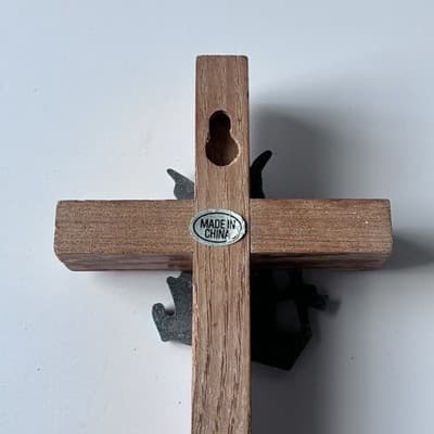 Vintage Wood Guardian Angel Cross Crucifix Wall Hanging Catholic Christianity - Thumbnail 8