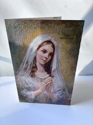 Vintage MCM Framed Catholic Mothers Day Art Print Rosary Holy Mother 1970 5X7 - Thumbnail 7
