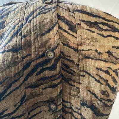 Vintage Y2K Coldwater Creek Tiger Tapestry Vest Jacket Fuzzy Collar Mob Wife M - Thumbnail 13