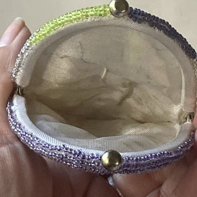 Vintage Beaded Coin Purse Purple Grape Cluster Brunch Kiss Clasp Fruits Kitsch - Thumbnail 10