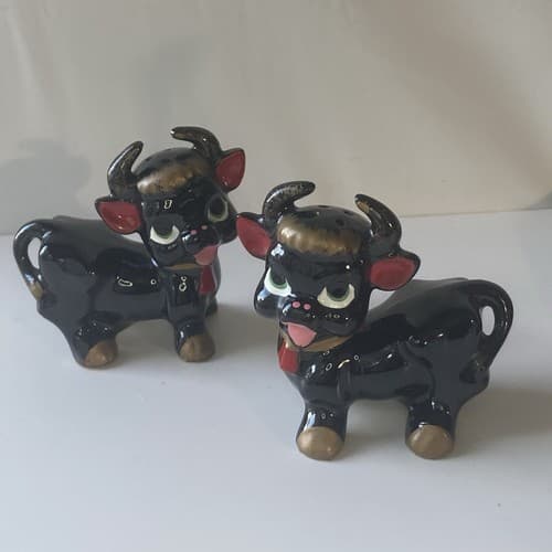 Vintage Anthropomorphic Bulls Cows Redware Salt & Pepper Shakers Japan - Thumbnail 14