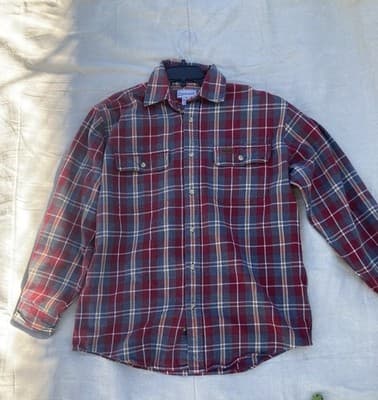 VTG Carhartt Heavy Weight Flannel Button Up Shirt Mens Medium Workwear Grunge - Thumbnail 2