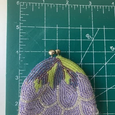 Vintage Beaded Coin Purse Purple Grape Cluster Brunch Kiss Clasp Fruits Kitsch - Thumbnail 4