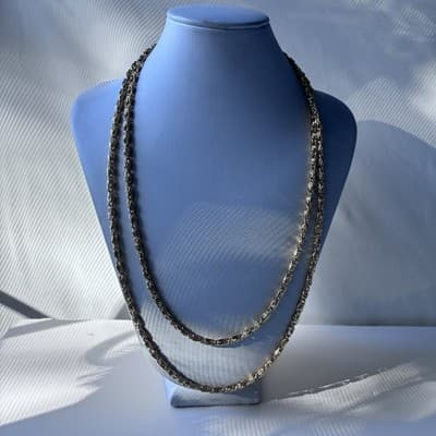 Vintage Gold Tone Long Byzantine Chain Necklace Yellow Gold Tone Retro Statement - Thumbnail 5
