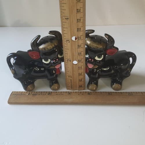 Vintage Anthropomorphic Bulls Cows Redware Salt & Pepper Shakers Japan - Thumbnail 5