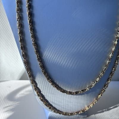 Vintage Gold Tone Long Byzantine Chain Necklace Yellow Gold Tone Retro Statement - Thumbnail 4