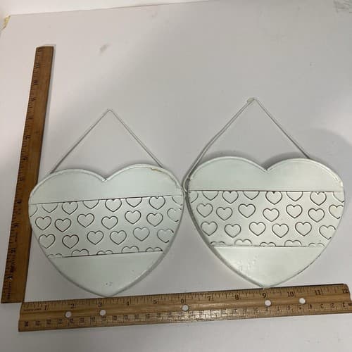 Vintage Heart Shaped Wall Pockets Planters Tin/Metal Cottage Country Core 2pc - Thumbnail 3