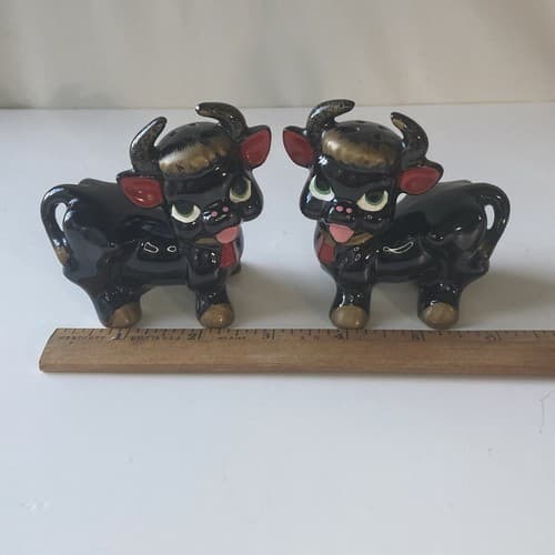 Vintage Anthropomorphic Bulls Cows Redware Salt & Pepper Shakers Japan - Thumbnail 4