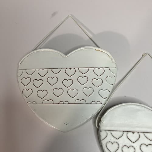 Vintage Heart Shaped Wall Pockets Planters Tin/Metal Cottage Country Core 2pc - Thumbnail 11