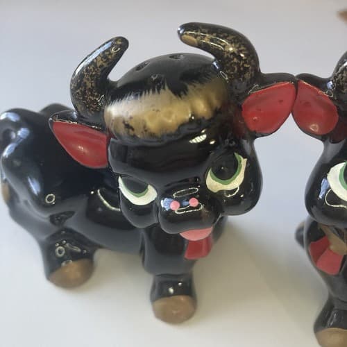 Vintage Anthropomorphic Bulls Cows Redware Salt & Pepper Shakers Japan - Thumbnail 18
