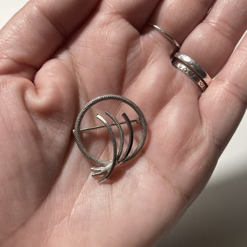 Vintage Sterling Silver 925 Modernist Round Textured Brooch Minimalist MCM - Thumbnail 2
