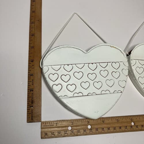 Vintage Heart Shaped Wall Pockets Planters Tin/Metal Cottage Country Core 2pc - Thumbnail 2