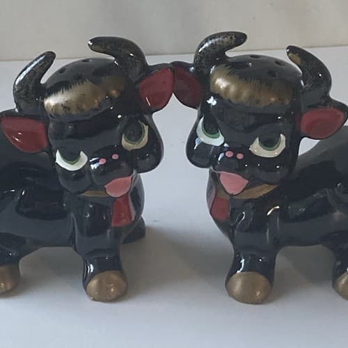 Vintage Anthropomorphic Bulls Cows Redware Salt & Pepper Shakers Japan - Thumbnail 12