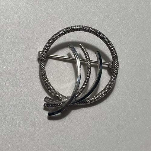 Vintage Sterling Silver 925 Modernist Round Textured Brooch Minimalist MCM - Thumbnail 11