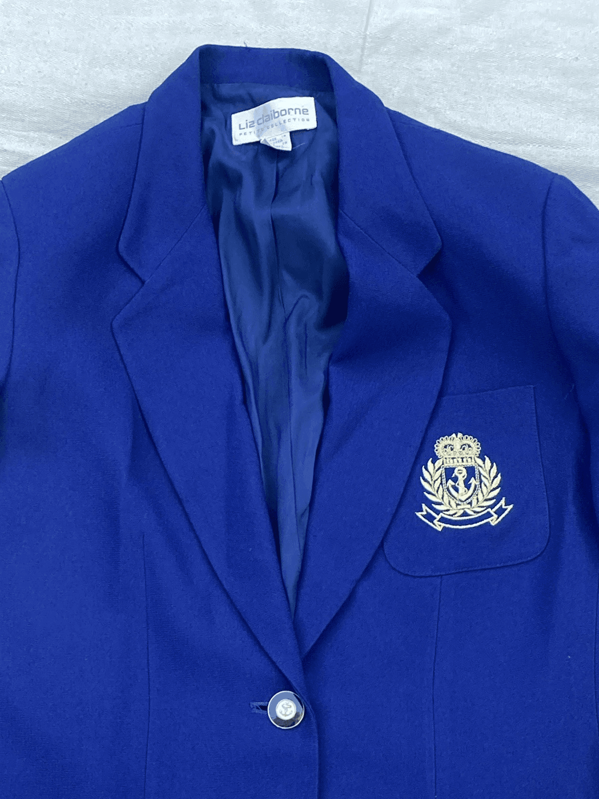 Vintage Liz Claiborne Nautical Blazer Emroidered Crest Blue Preppy 6P READ DESC - Thumbnail 2
