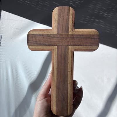 Vintage Solid Wood Hand Made Cross Crucifix Wall Hanging Catholic Christianity - Thumbnail 4