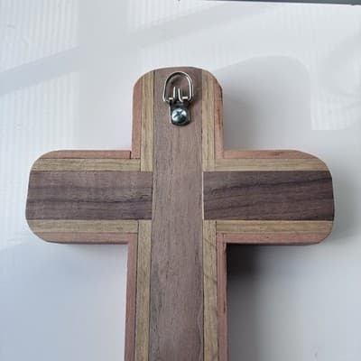 Vintage Solid Wood Hand Made Cross Crucifix Wall Hanging Catholic Christianity - Thumbnail 11