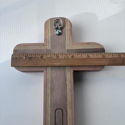 Vintage Solid Wood Hand Made Cross Crucifix Wall Hanging Catholic Christianity - Thumbnail 7