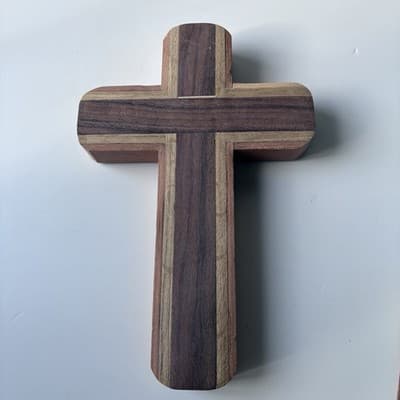 Vintage Solid Wood Hand Made Cross Crucifix Wall Hanging Catholic Christianity - Thumbnail 13