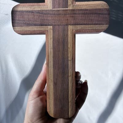 Vintage Solid Wood Hand Made Cross Crucifix Wall Hanging Catholic Christianity - Thumbnail 5