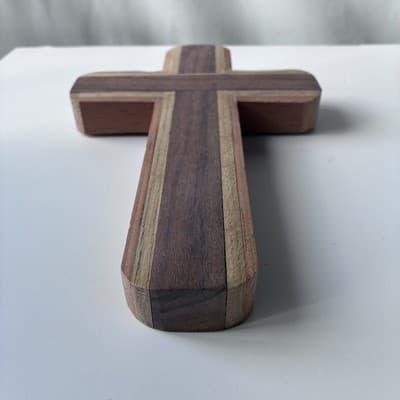 Vintage Solid Wood Hand Made Cross Crucifix Wall Hanging Catholic Christianity - Thumbnail 14