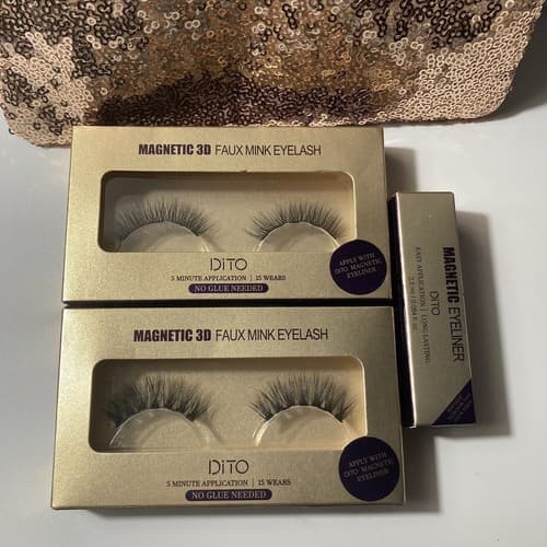 Dito False Magnetic 3D Faux Mink Eyelashes Two Sets Dito Magnetic Liner BAG KIT - Thumbnail 3