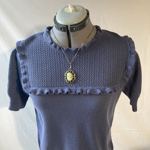Vintage Xhilaration Target Victorian Style Knit Sweater XXL Slate Blue Coquette - Thumbnail 2