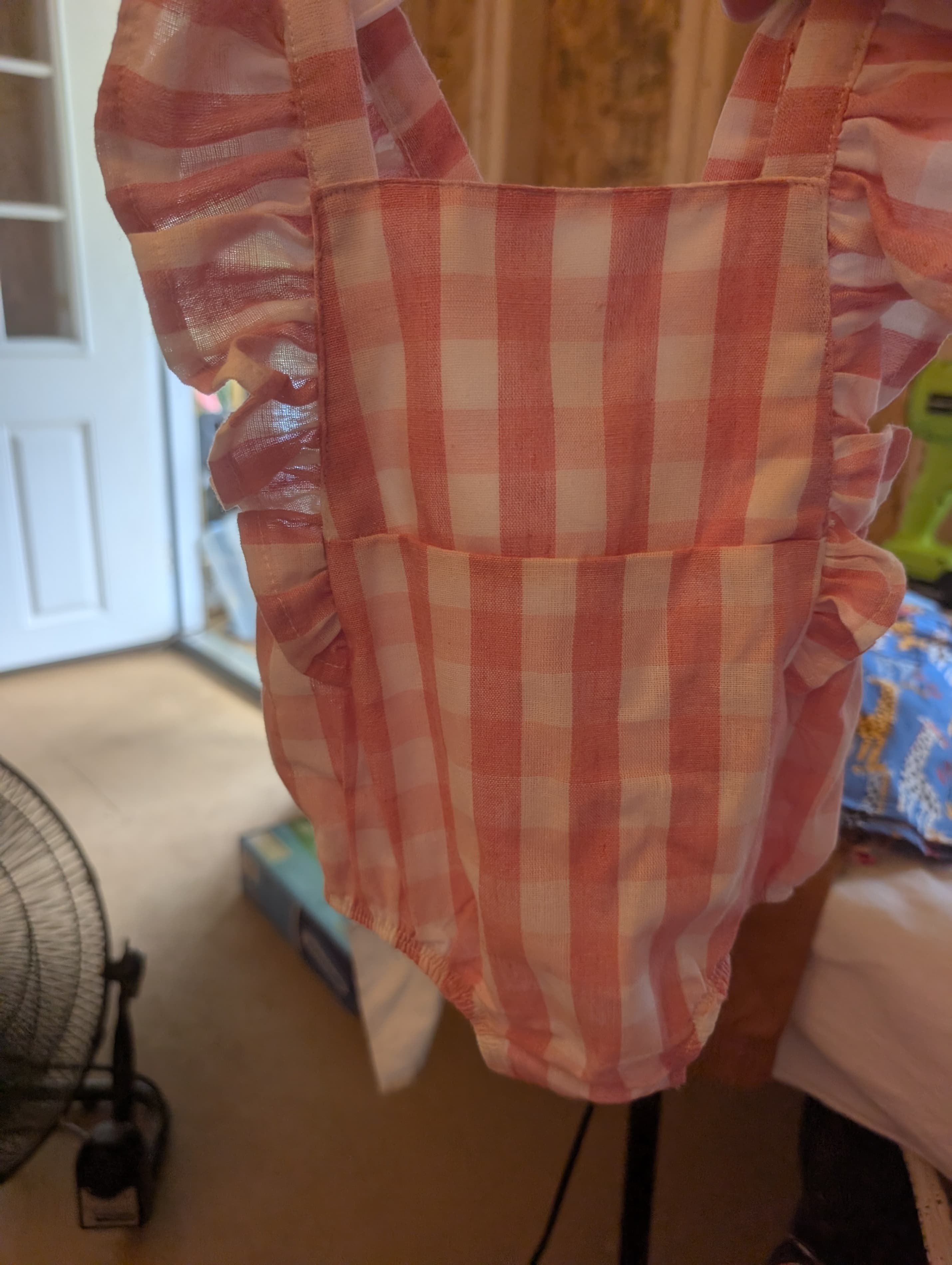 Pink Gingham Ruffle Baby Romper 0-3 Months - Thumbnail 2