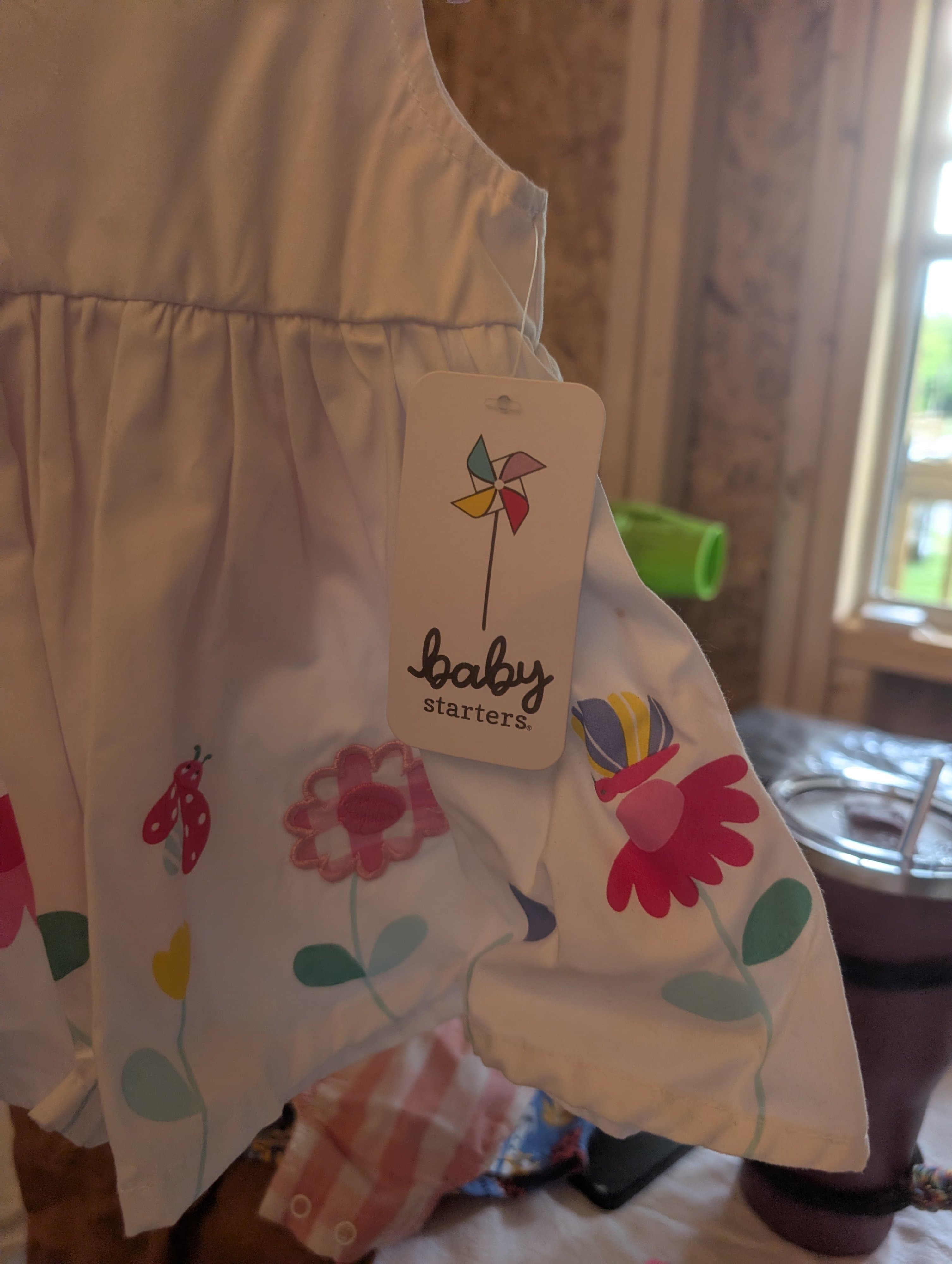 Baby Starters Floral Romper with Pink Gingham Bloomers 3M - Thumbnail 3