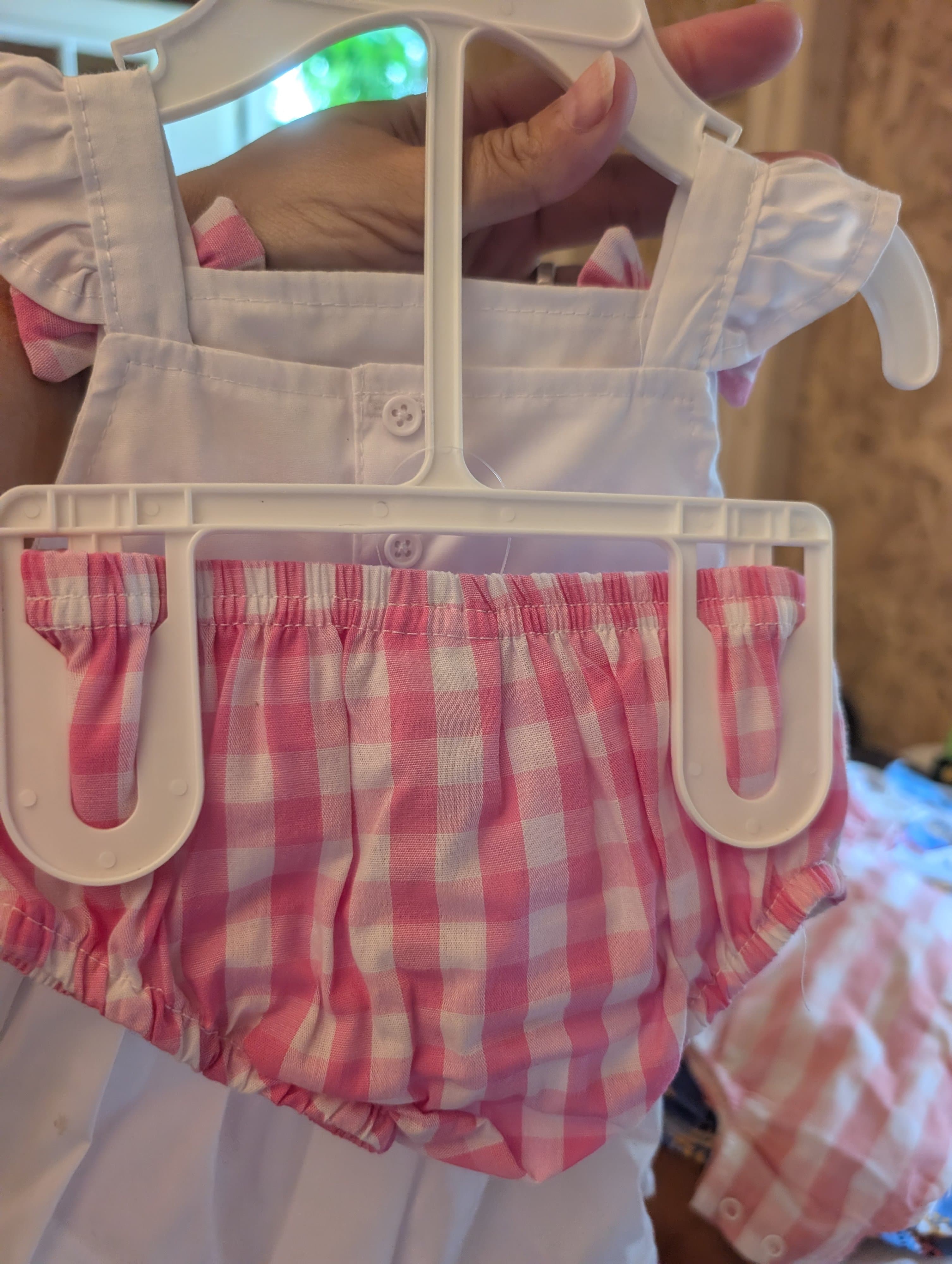 Baby Starters Floral Romper with Pink Gingham Bloomers 3M - Thumbnail 2