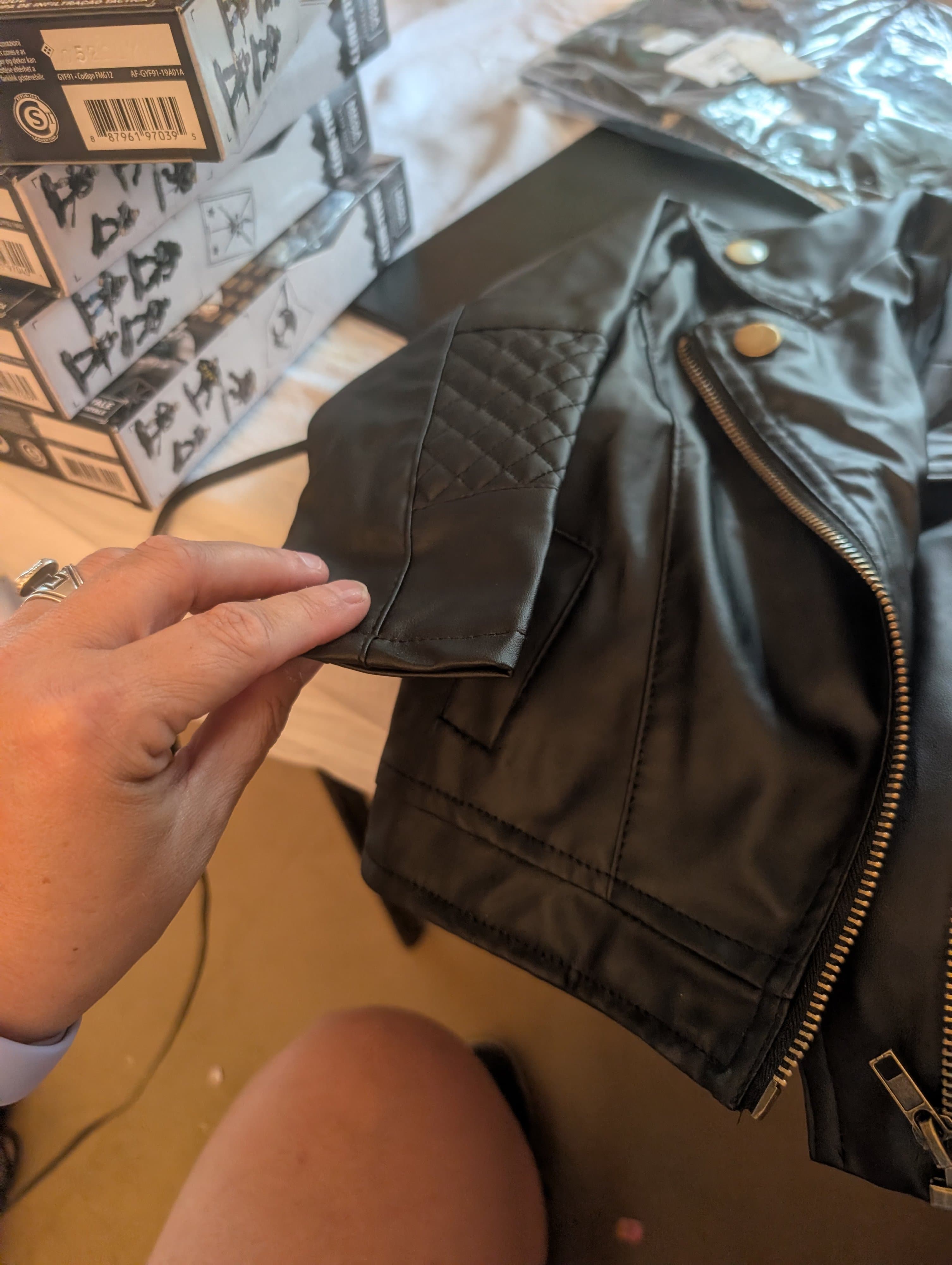 Children's Faux Leather Biker Jacket Black Size 90 - Thumbnail 2