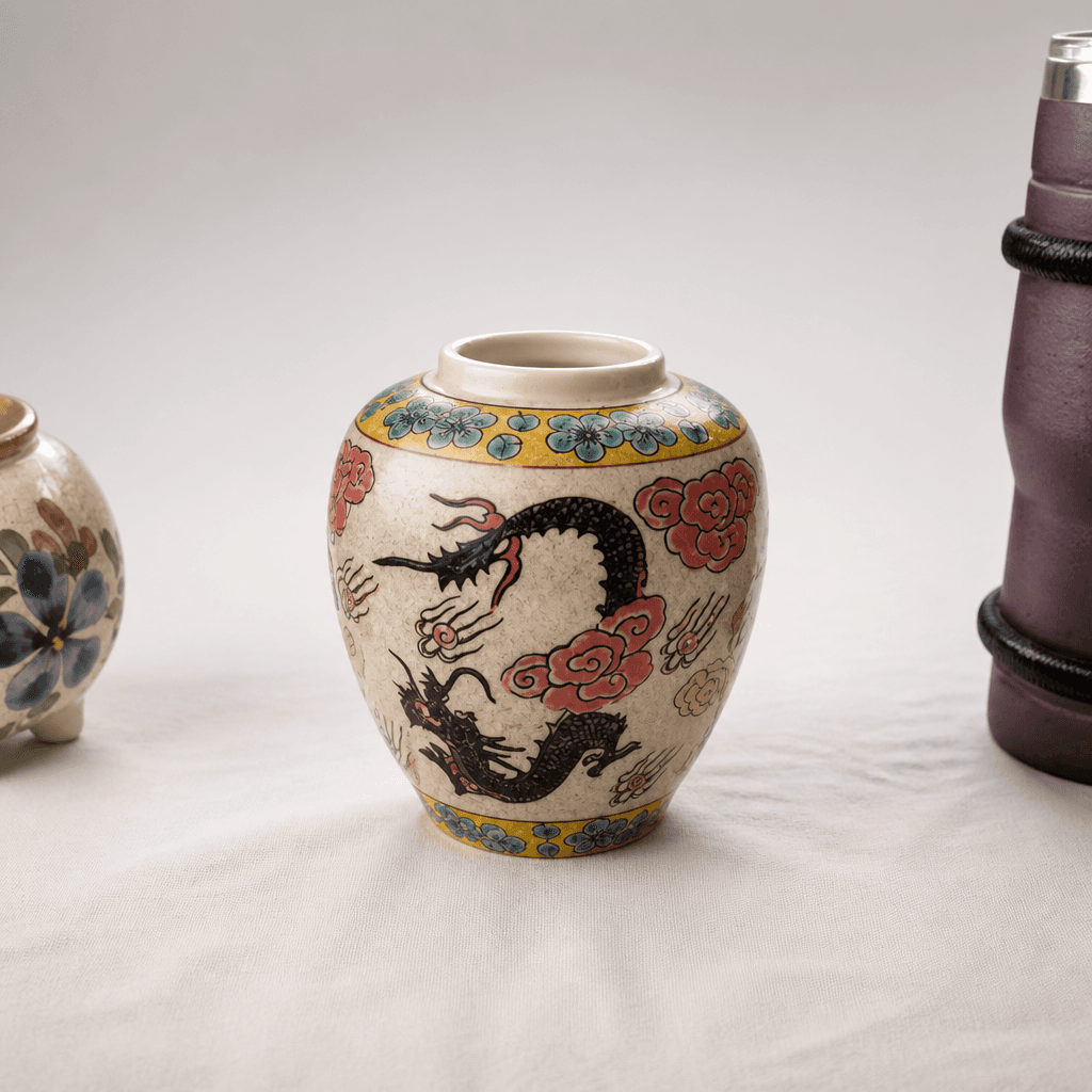 Vintage Ceramic Vase with Dragon Motif