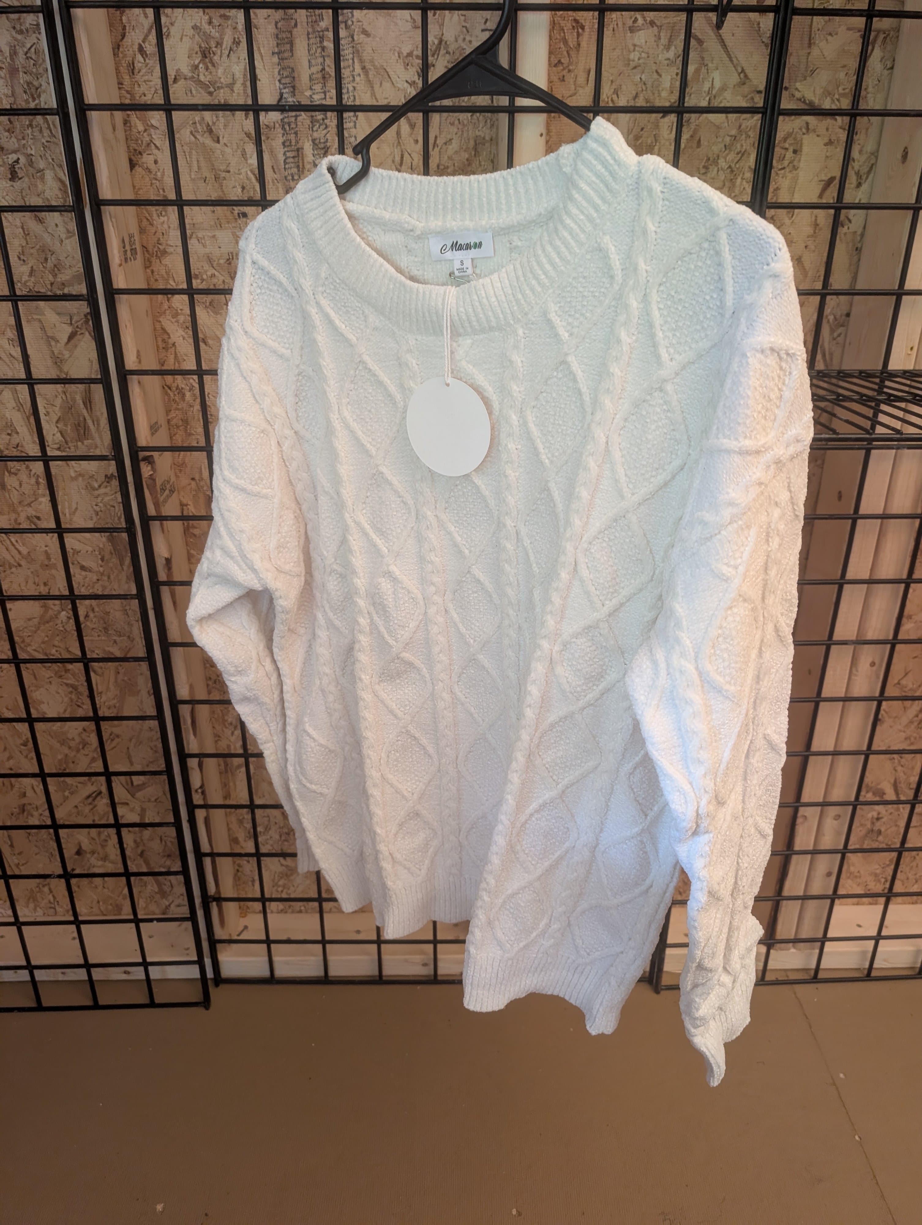Macaron Cable Knit Sweater White Size S - Thumbnail 2