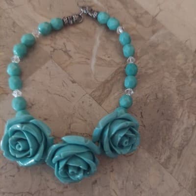 Turquoise Vintage Glass Beaded Silver Glass Turquoise Braclet - Thumbnail 2
