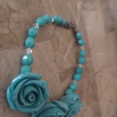 Turquoise Vintage Glass Beaded Silver Glass Turquoise Braclet - Thumbnail 3