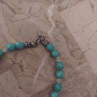 Turquoise Vintage Glass Beaded Silver Glass Turquoise Braclet - Thumbnail 4