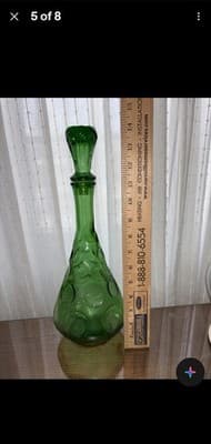 Vintage made in Italy Empoli Thumbprint Vase W/Stopper 14" H, green. - Thumbnail 2
