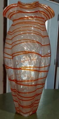 Vintage Murano Style Handblown Glass Orange & White Rare Vase - Thumbnail 4