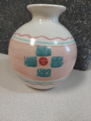 Southwest Studio Pottery Vase Southwest Design Handmade Pastel Colors 4 7/8”H. - Thumbnail 3